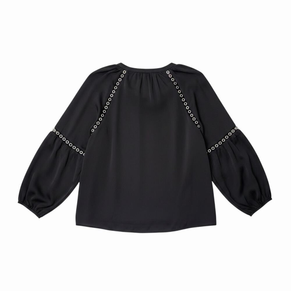 INC Int Concepts Grommet-Trim Peasant Top Black Blouson Loose Fit Sz L - Picture 4 of 6